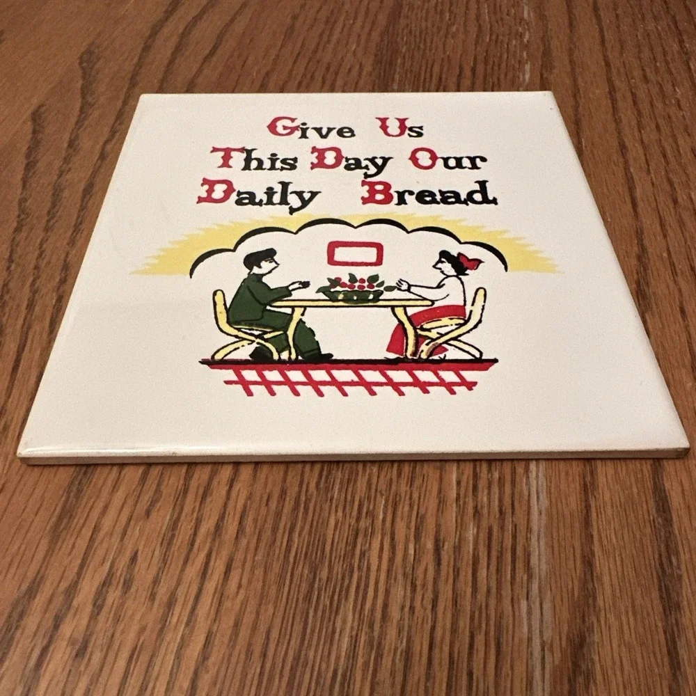 M.G. Japan Give Us This Day Our Daily Bread Tile Trivet 6x6 White Vintage Good‎